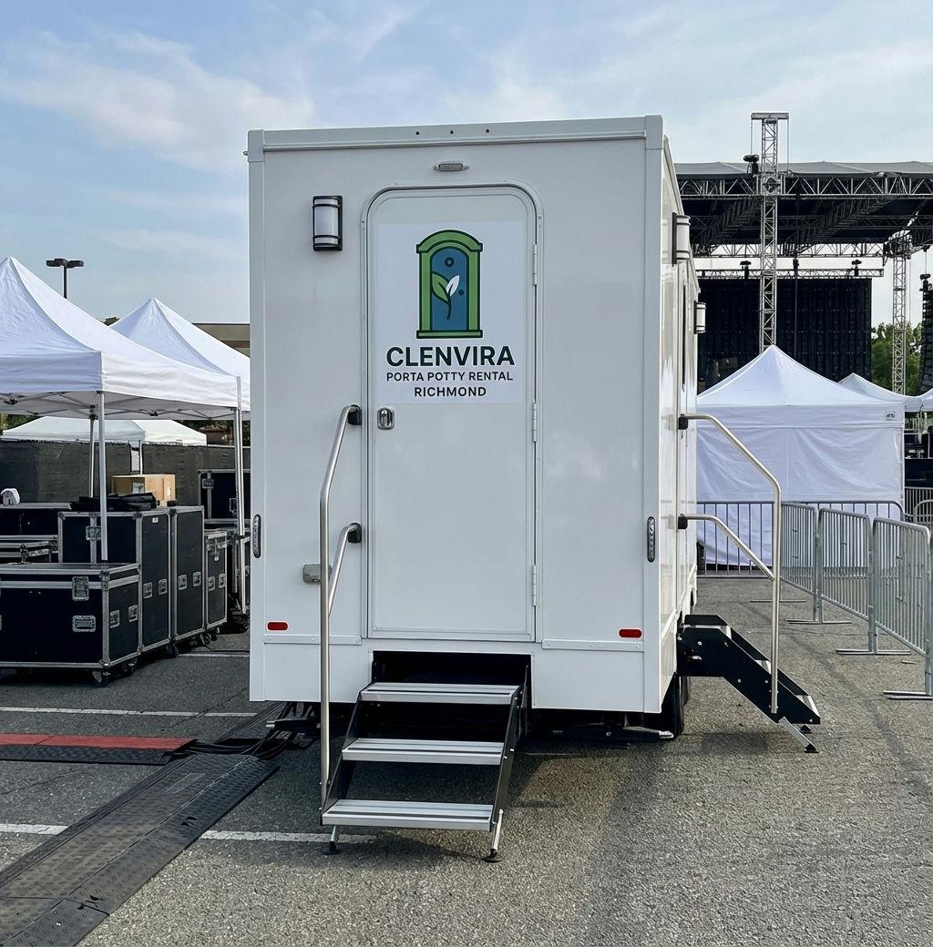 White restroom trailer setup